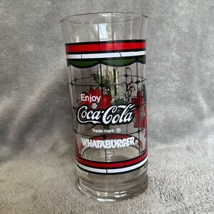 Vintage Coca-Cola Whataburger Christmas Poinsettia Glass Tumbler